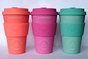 ECoffee Cups in red, pink and green