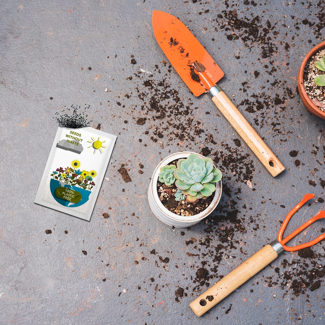 Plastic Free Medium Seed Packet - Example Artwork (3D) (SPK-025) Lifestyle