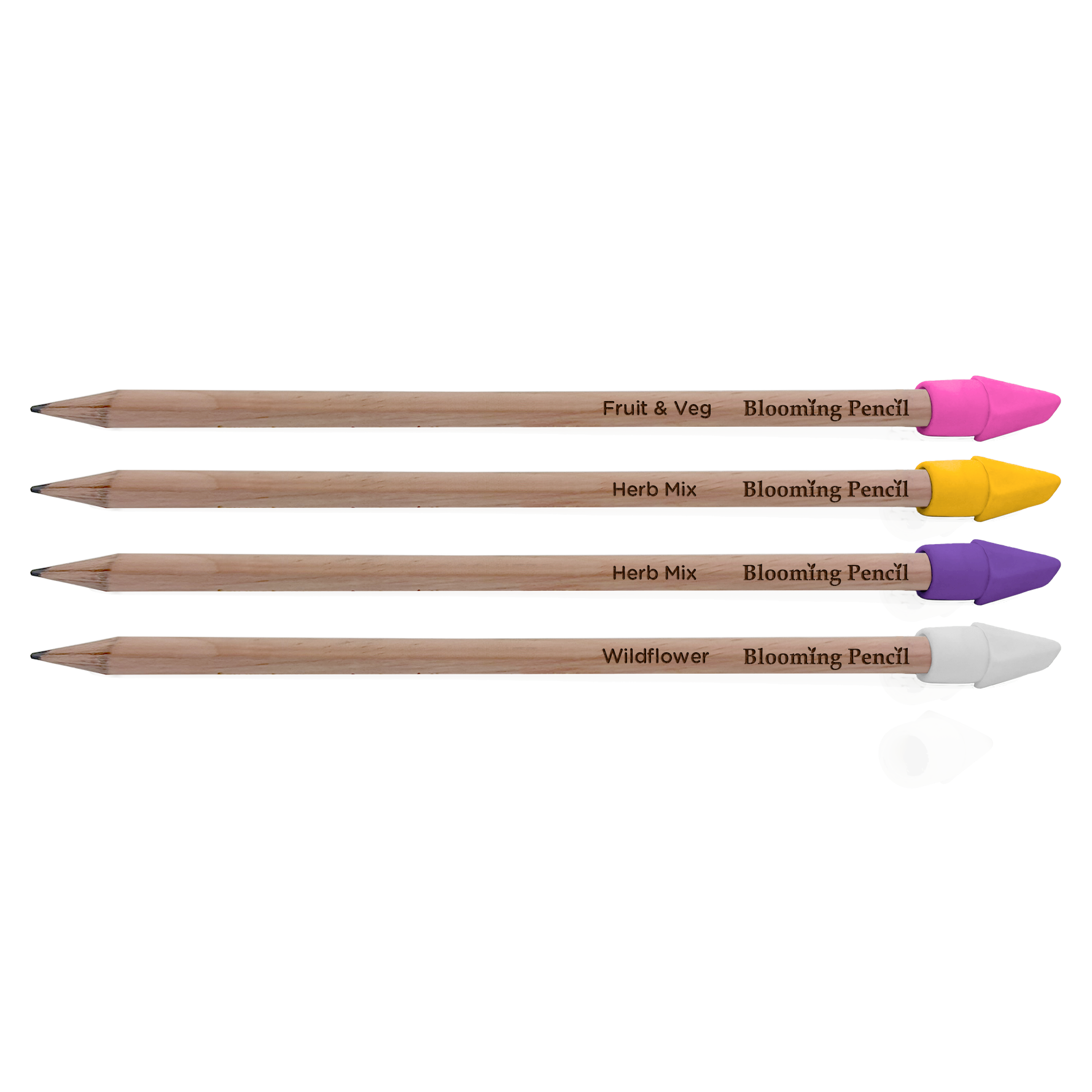 looming Pencil - Group Shot With Coloured Eraers (pink, white, yellow and blue)