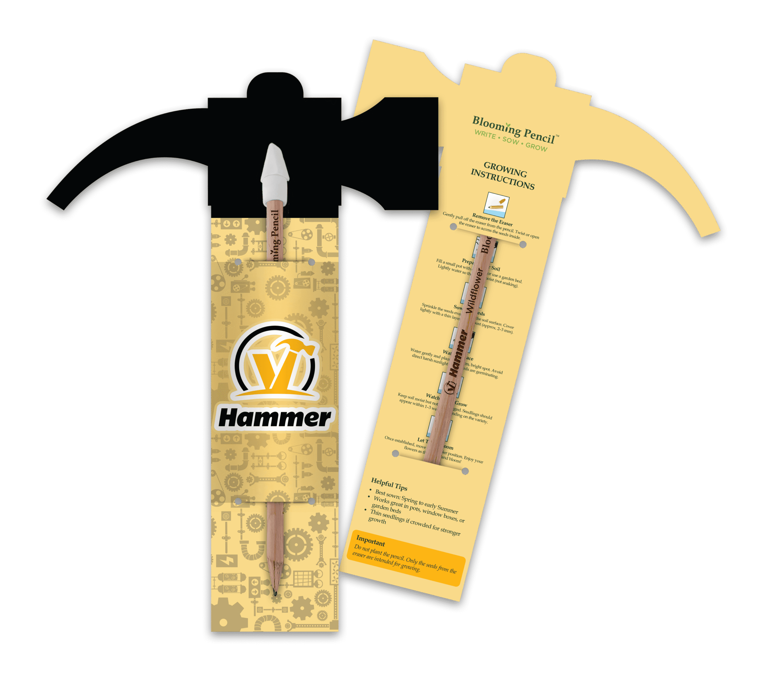 Blooming Pencil with Hammer Shaped Backing Card (STA-022) - Example Artwork (3D)