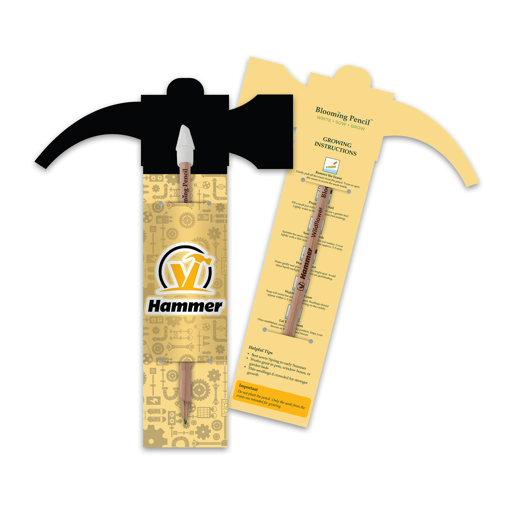 Blooming Pencil with Hammer Shaped Backing Card (STA-022) - Example Artwork (3D)