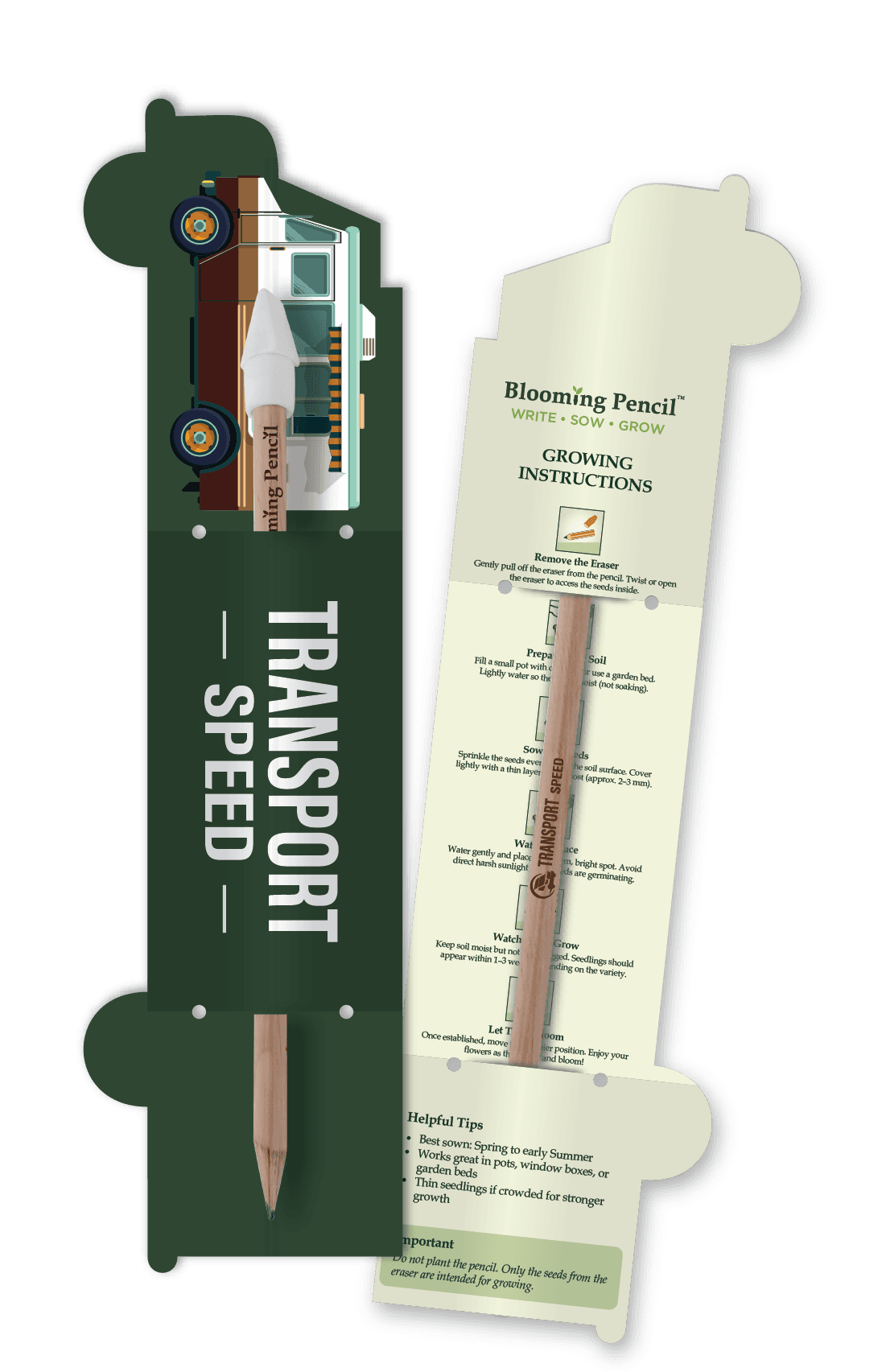 Blooming Pencil with Van Shaped Backing Card (STA-025) - Example Artwork (3D)