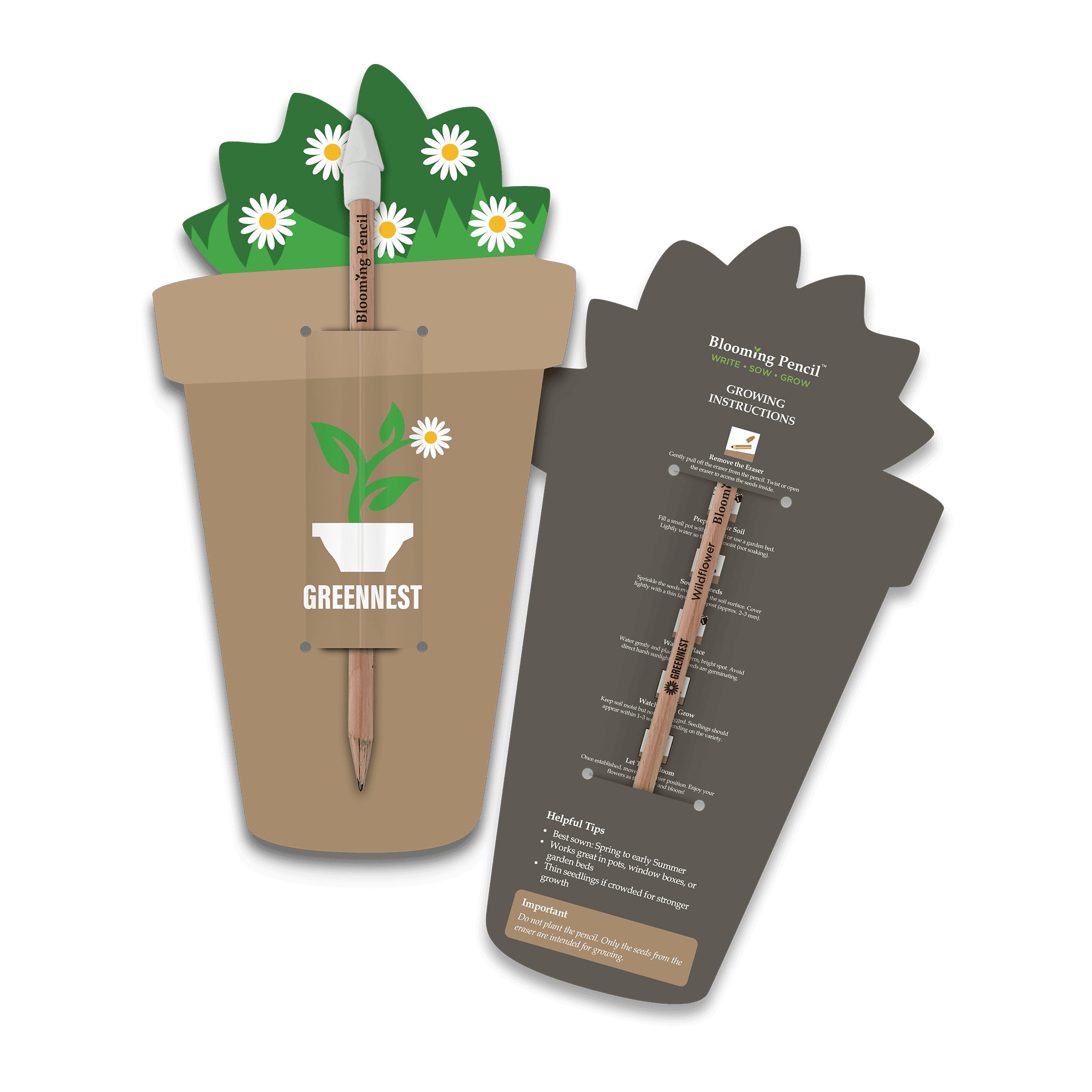 Plant Pot Shape Blooming Pencil with Sleeve - Example Artwork (3D)