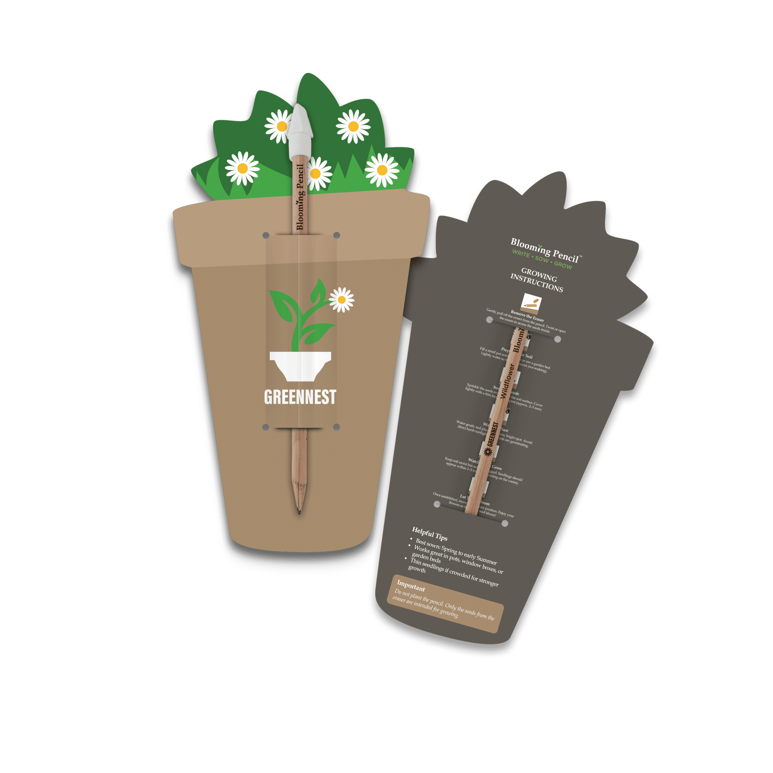 Plant Pot Shape Blooming Pencil with Sleeve - Example Artwork (3D)